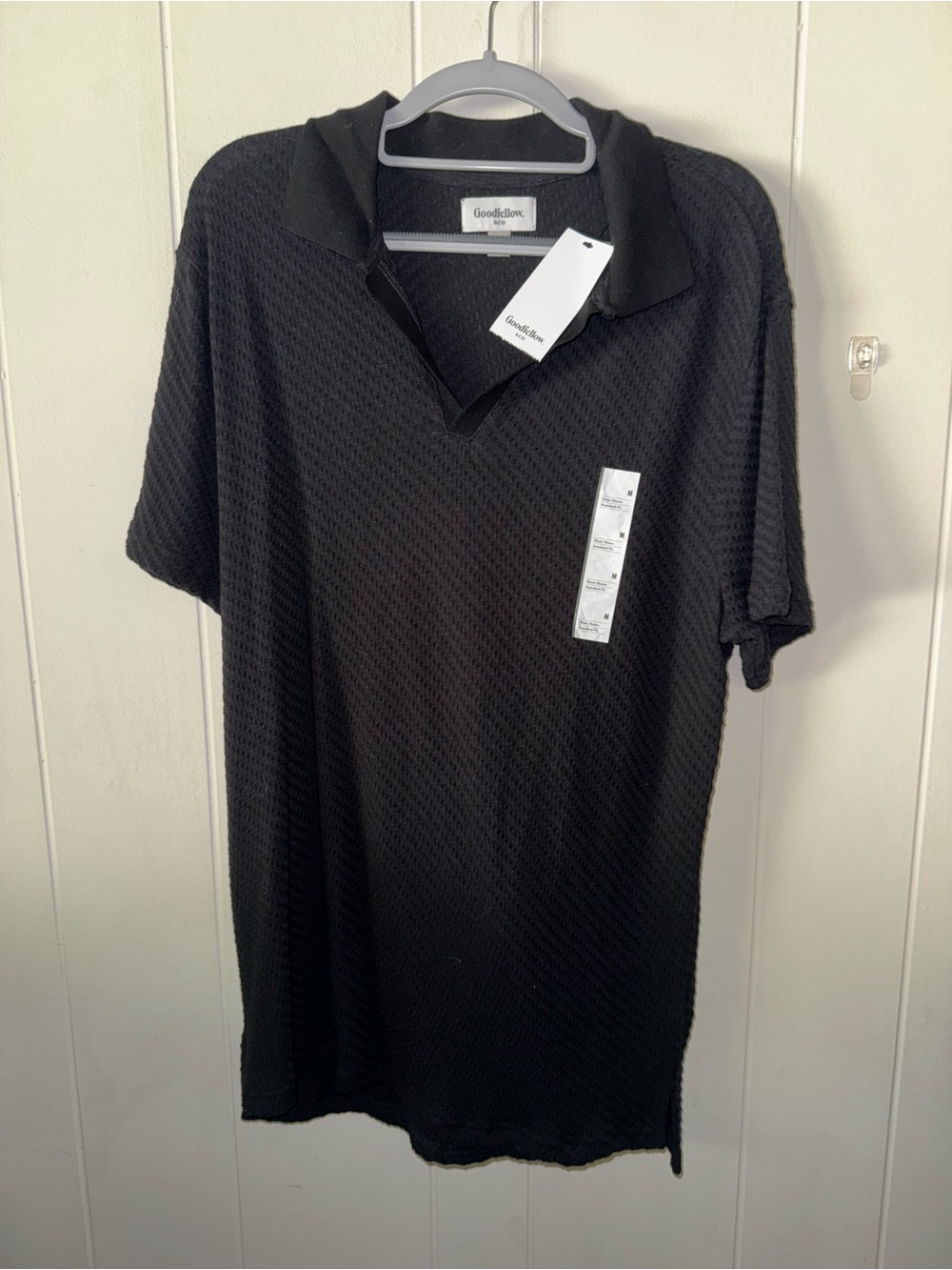 Goodfellow & Co Black Textured Short-Sleeve Polo